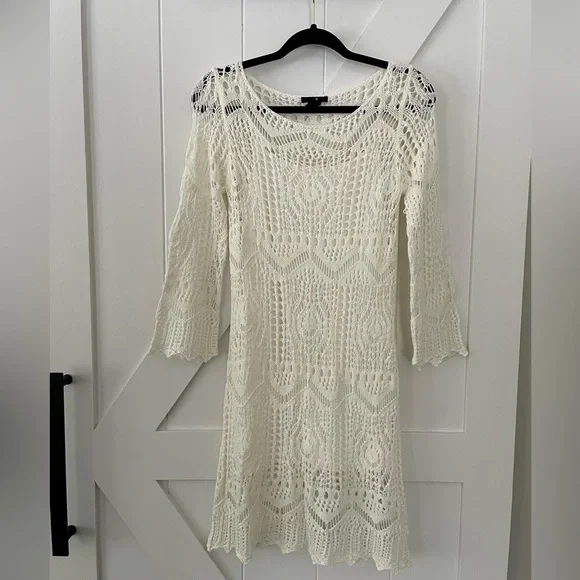 H&M boho lace crochet 3/4 sleeve dress with slip XS